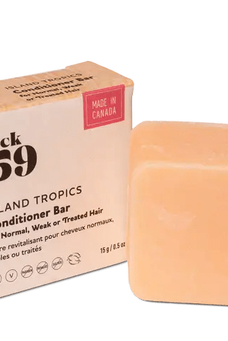 Jack59 Travel Buddies Conditioner Bar - Island Tropics for normal, weak or treated hair in eco-friendly packaging.