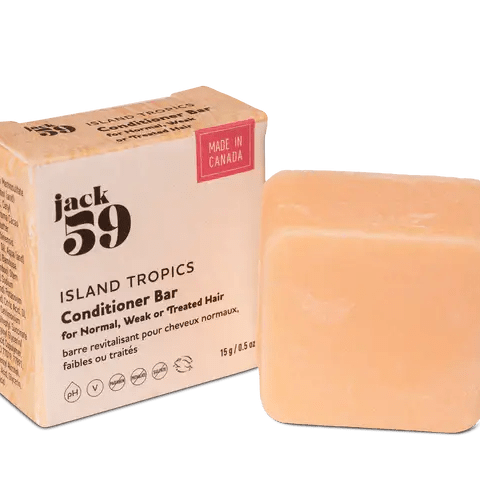 Jack59 Travel Buddies Conditioner Bar - Island Tropics for normal, weak or treated hair in eco-friendly packaging.
