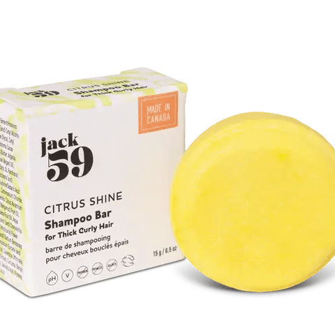 Jack59 Travel Buddies Shampoo Bar in Citrus Shine variant, designed for thick curly hair, made in Canada.