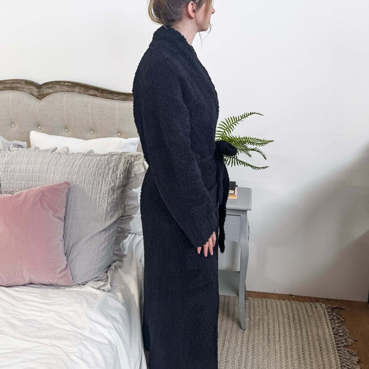 Black Chenille Cloud Spa Robe | Cozy Plush Lounge