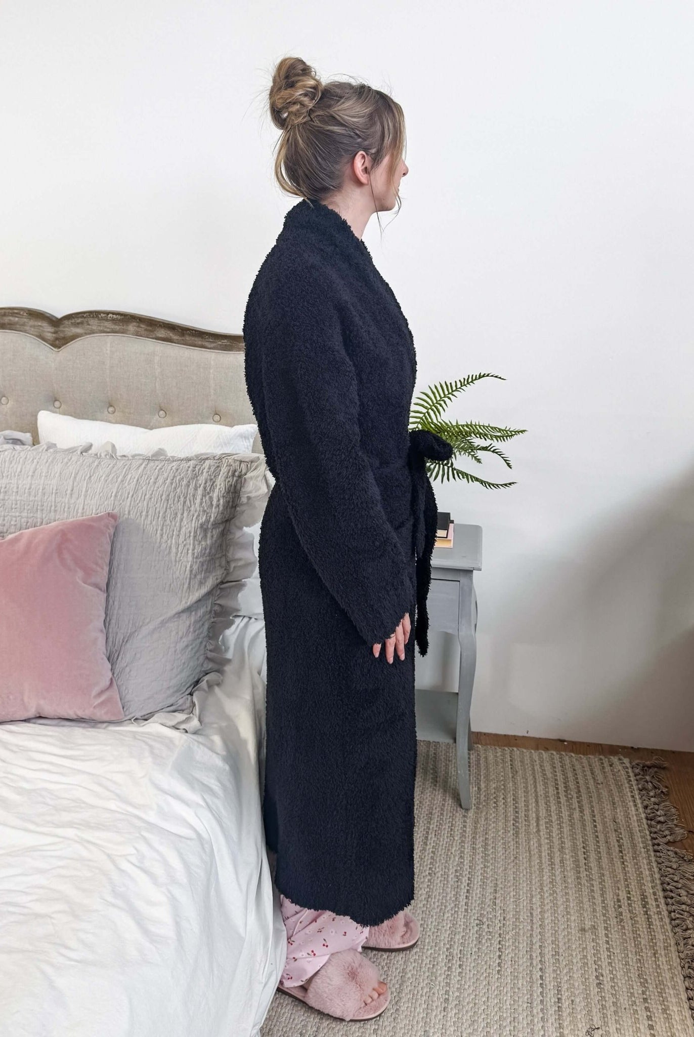 Black Chenille Cloud Spa Robe | Cozy Plush Lounge