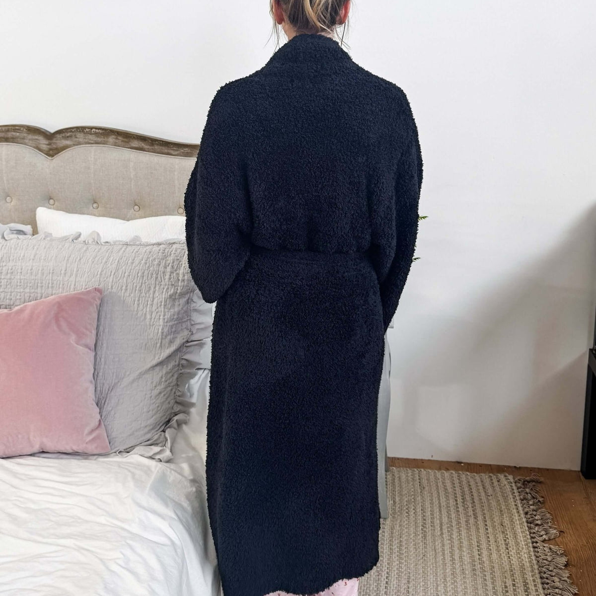 Black Chenille Cloud Spa Robe | Cozy Plush Lounge