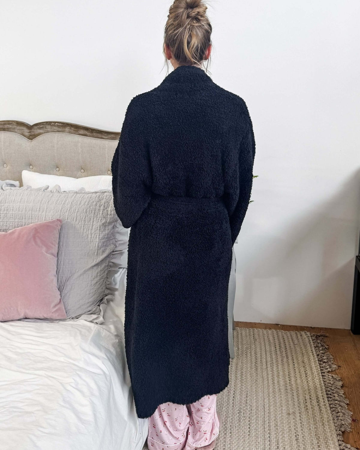 Lounge by Jan Marie Chenille Cloud Spa Robe Jet Black back view — Cloud Nine Pajamas Edmonton