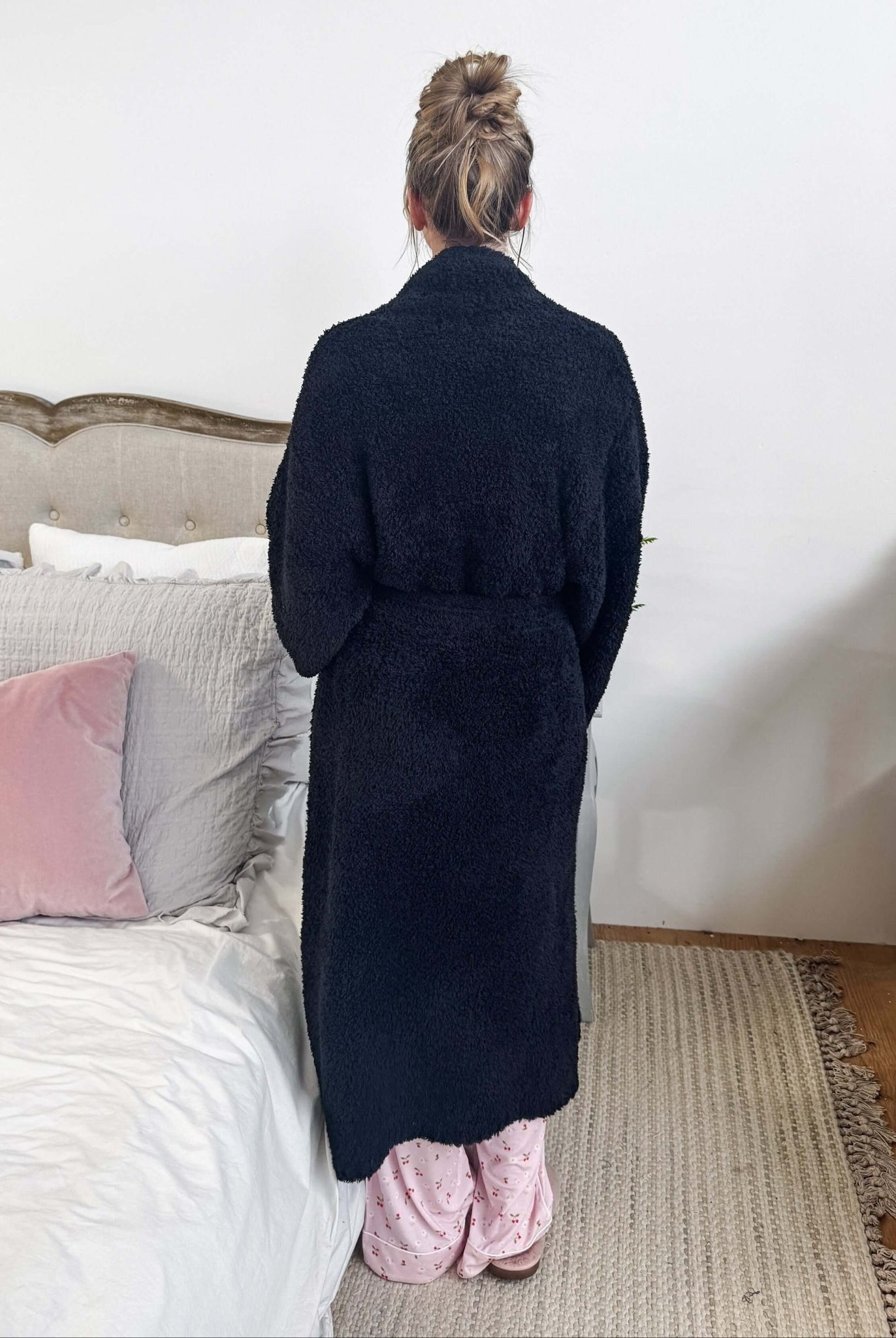 Black Chenille Cloud Spa Robe | Cozy Plush Lounge