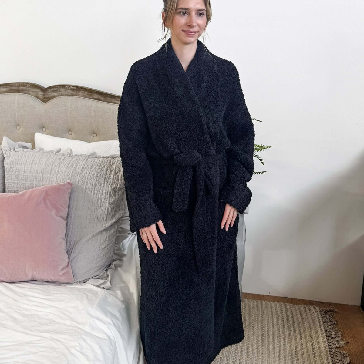 Black Chenille Cloud Spa Robe | Cozy Plush Lounge