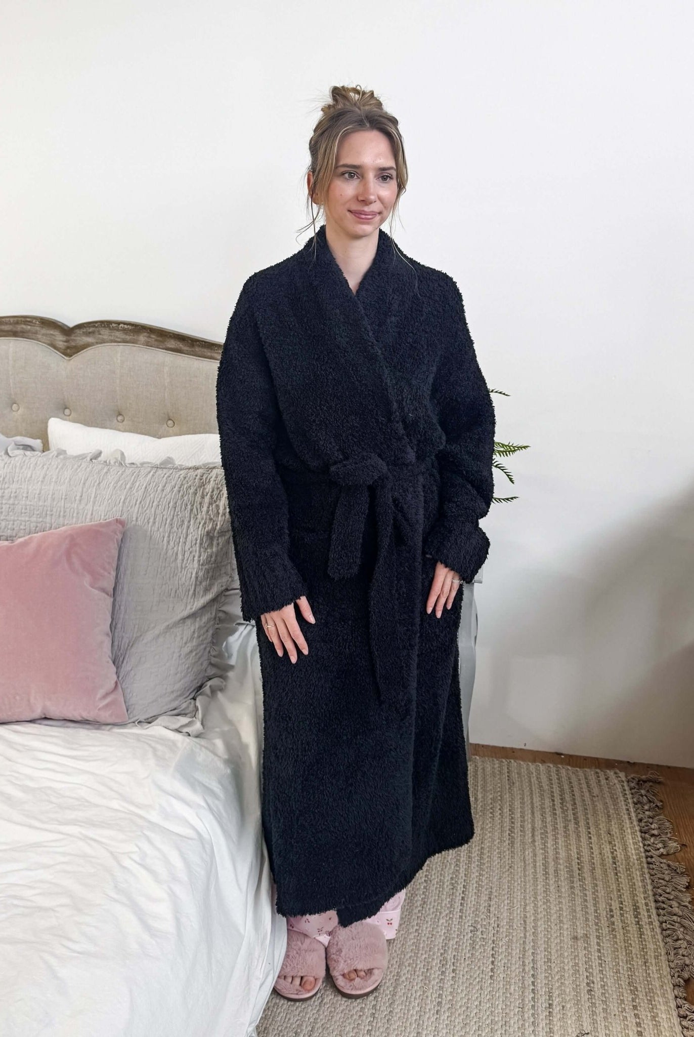 Black Chenille Cloud Spa Robe | Cozy Plush Lounge