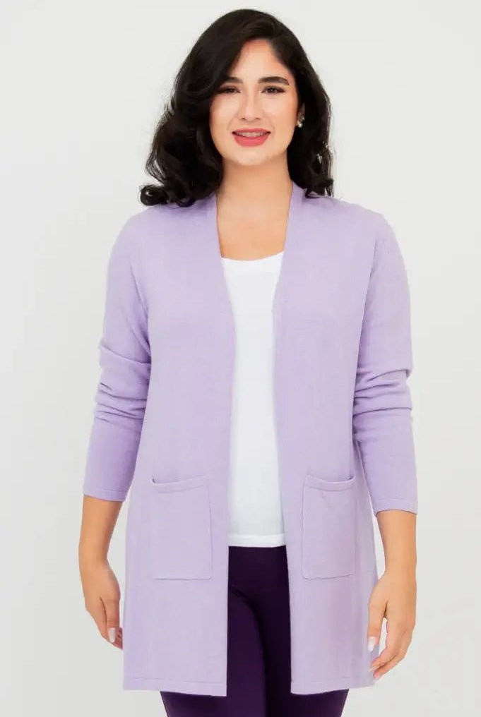 Justine Cotton Cardigan – Longline Open - Front Sweater with Pockets - Blue Sky Clothing Co - Cloud Nine Pajamas