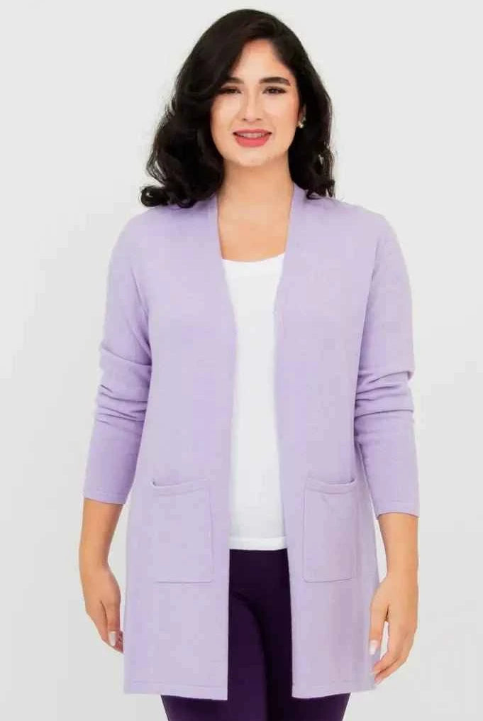 Justine Cotton Cardigan – Longline Open-Front Sweater with Pockets