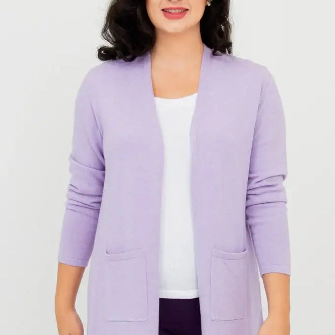 Justine Cotton Cardigan – Longline Open - Front Sweater with Pockets - Blue Sky Clothing Co - Cloud Nine Pajamas