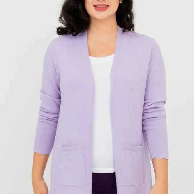 Justine Cotton Cardigan – Longline Open-Front Sweater with Pockets