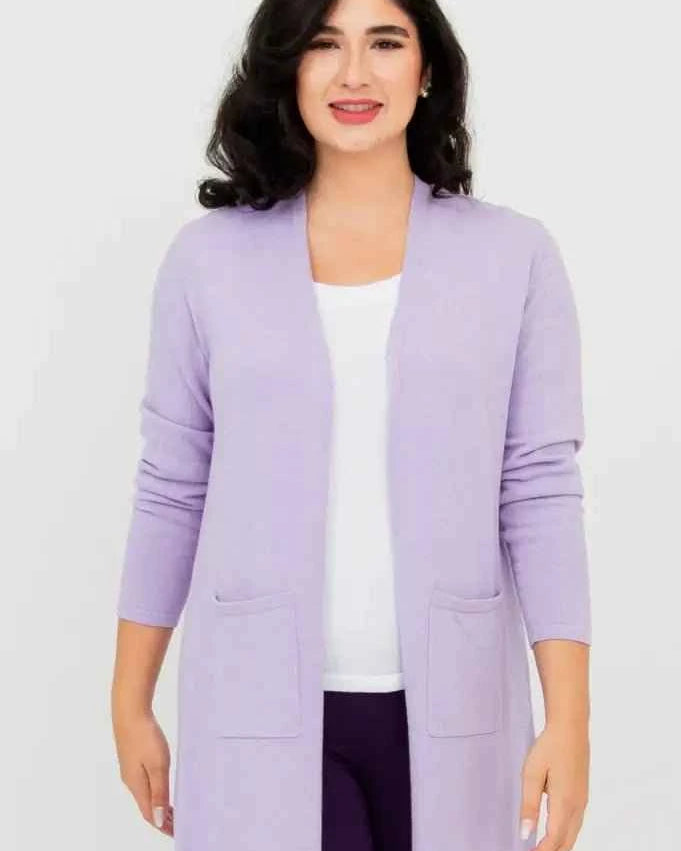 Justine Cotton Cardigan – Longline Open-Front Sweater with Pockets
