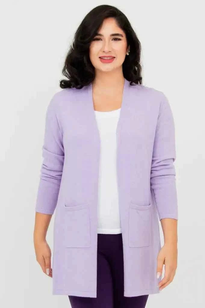 Justine Cotton Cardigan – Longline Open-Front Sweater with Pockets