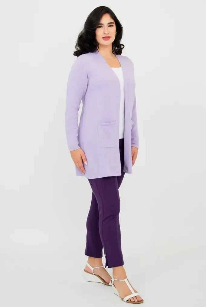 Justine Cotton Cardigan – Longline Open-Front Sweater with Pockets