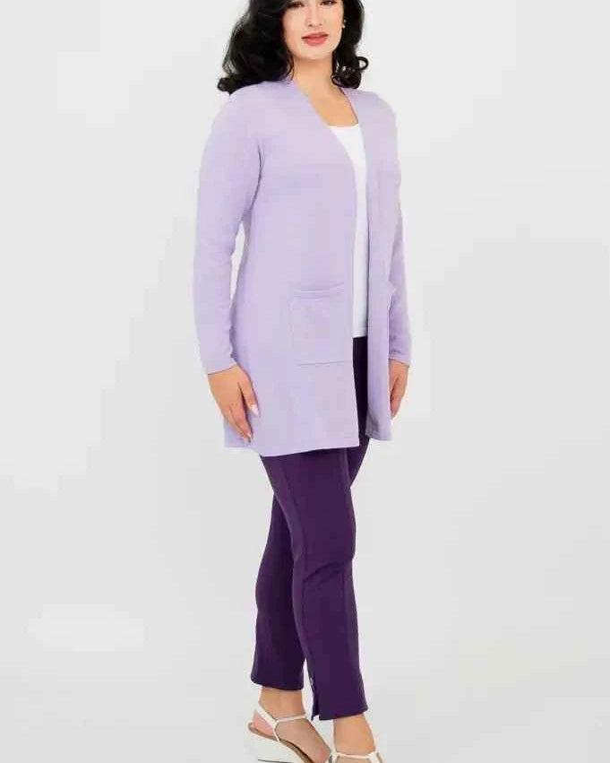 Justine Cotton Cardigan – Longline Open-Front Sweater with Pockets