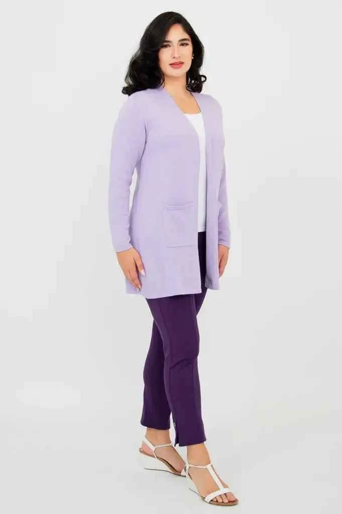 Justine Cotton Cardigan – Longline Open-Front Sweater with Pockets