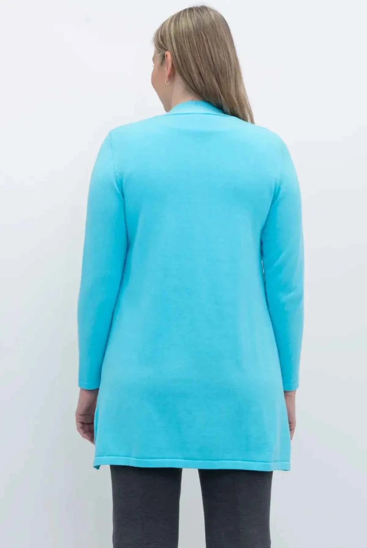 Justine Cotton Cardigan – Longline Open-Front Sweater with Pockets