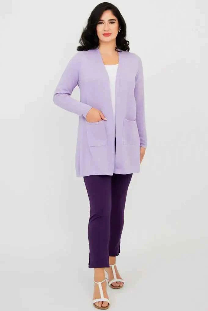Justine Cotton Cardigan – Longline Open-Front Sweater with Pockets