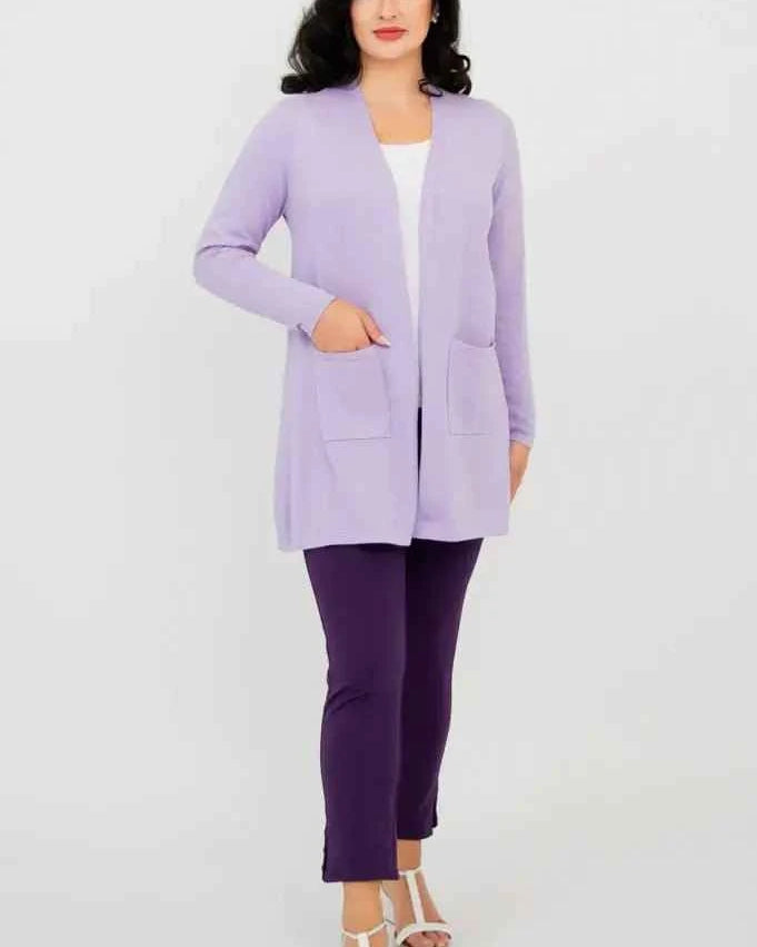 Justine Cotton Cardigan – Longline Open-Front Sweater with Pockets
