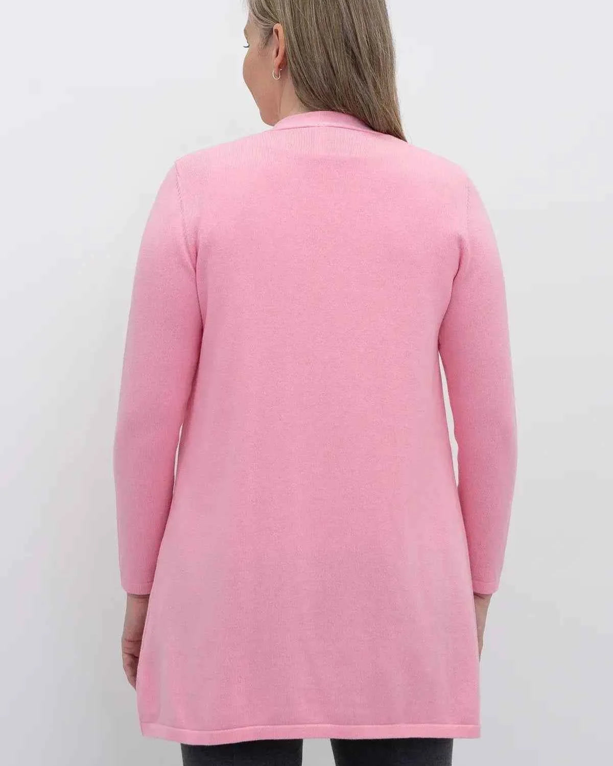 Justine Cotton Cardigan – Longline Open-Front Sweater with Pockets