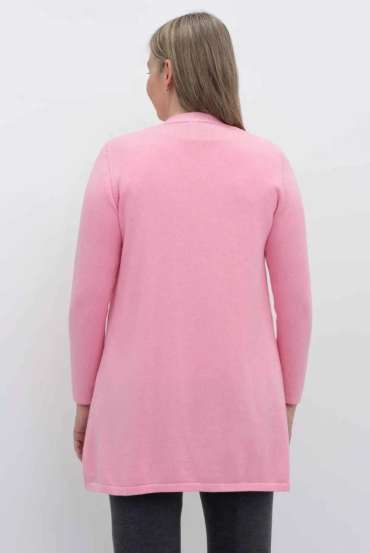 Justine Cotton Cardigan – Longline Open-Front Sweater with Pockets