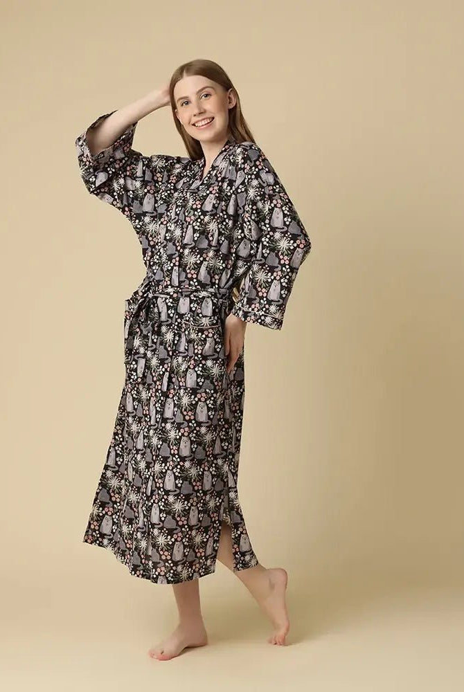 Kitty Cat 100% Cotton Long Kimono Style Robe