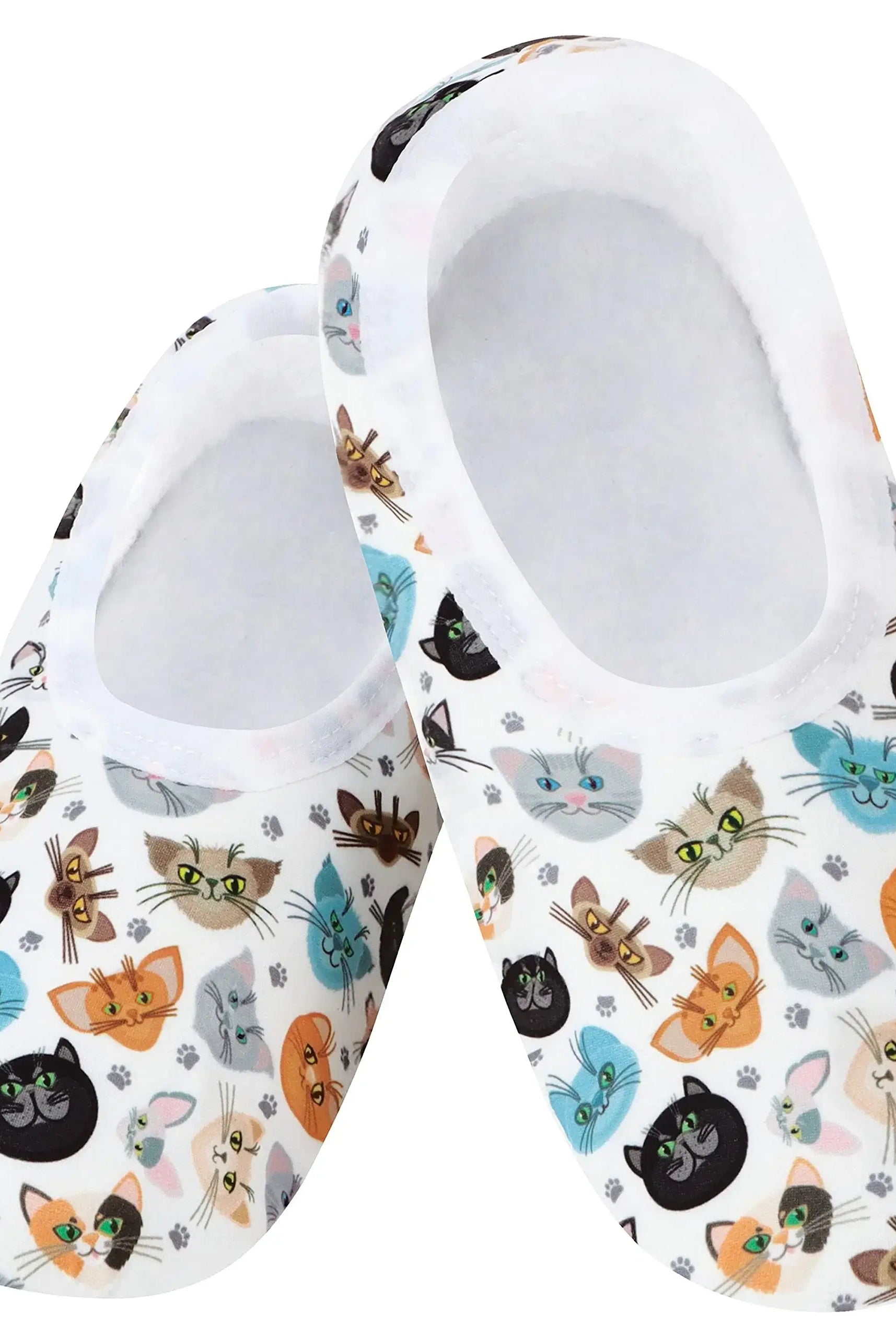 Snoozies Skinnies Lightweight Slipper Socks in Kitty Faces Print - Non-skid Soles