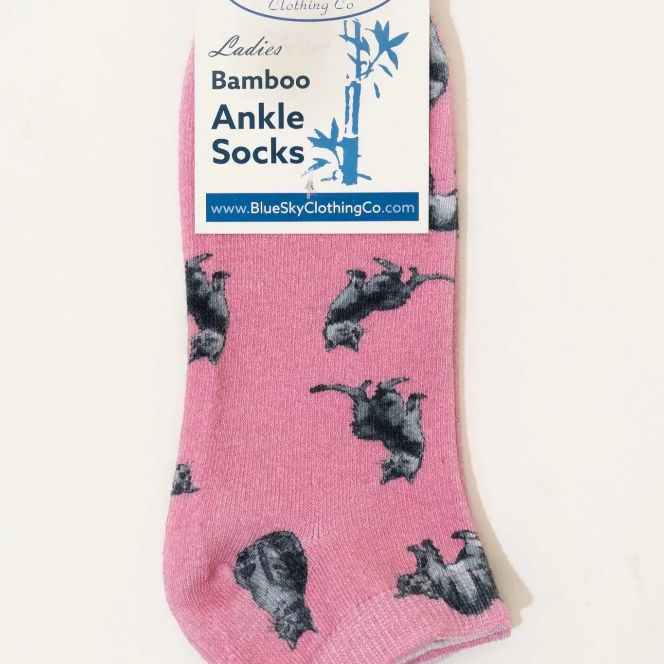 Ladies Bamboo Ankle Socks in pink with animal designs, perfect for comfort and moisture-wicking during active lifestyles.