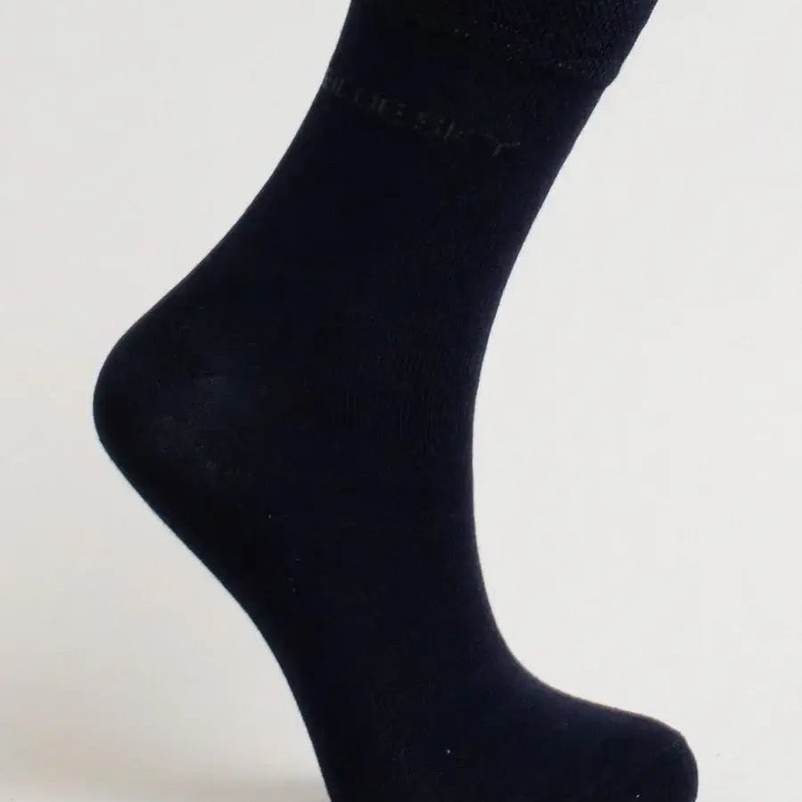 Ladies Bamboo Crew Dress Socks in navy, moisture-wicking and antibacterial for ultimate comfort.