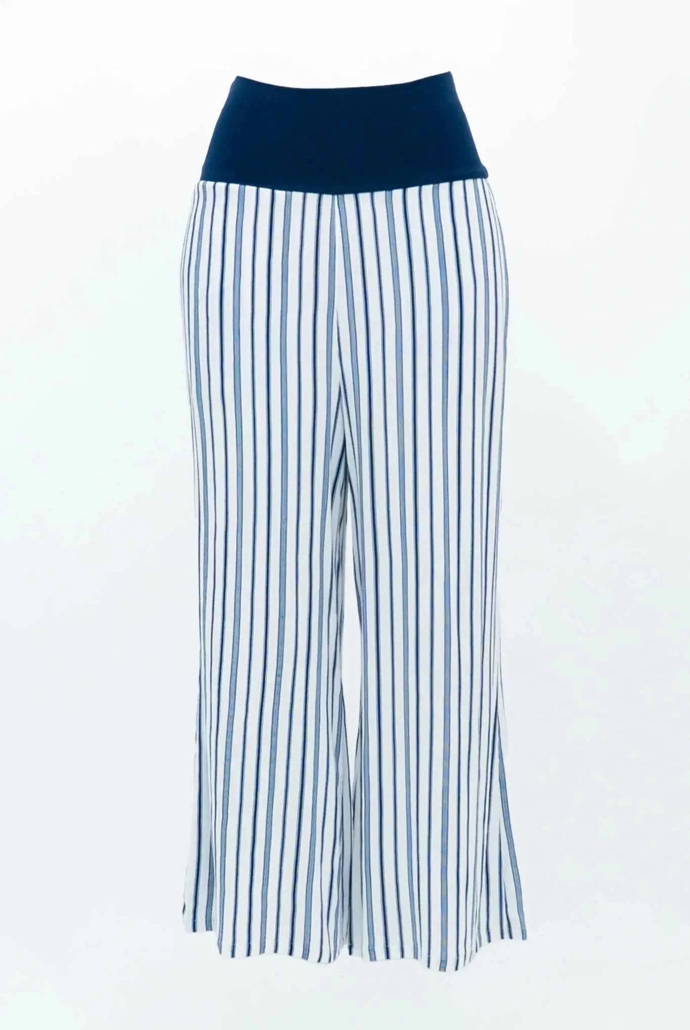 Landon Capri – Striped Linen-Bamboo Wide-Leg Cropped Pant