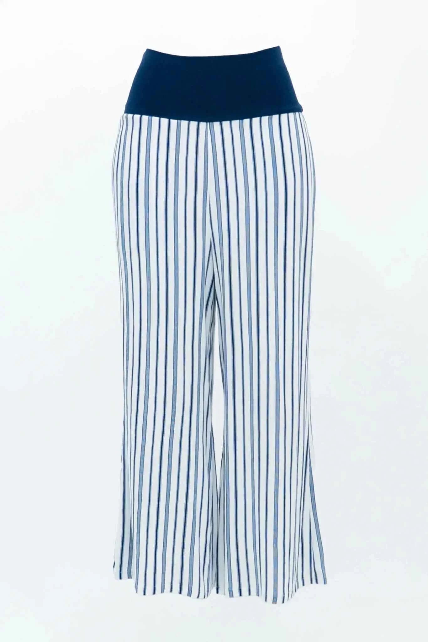 Landon Capri – Striped Linen-Bamboo Wide-Leg Cropped Pant