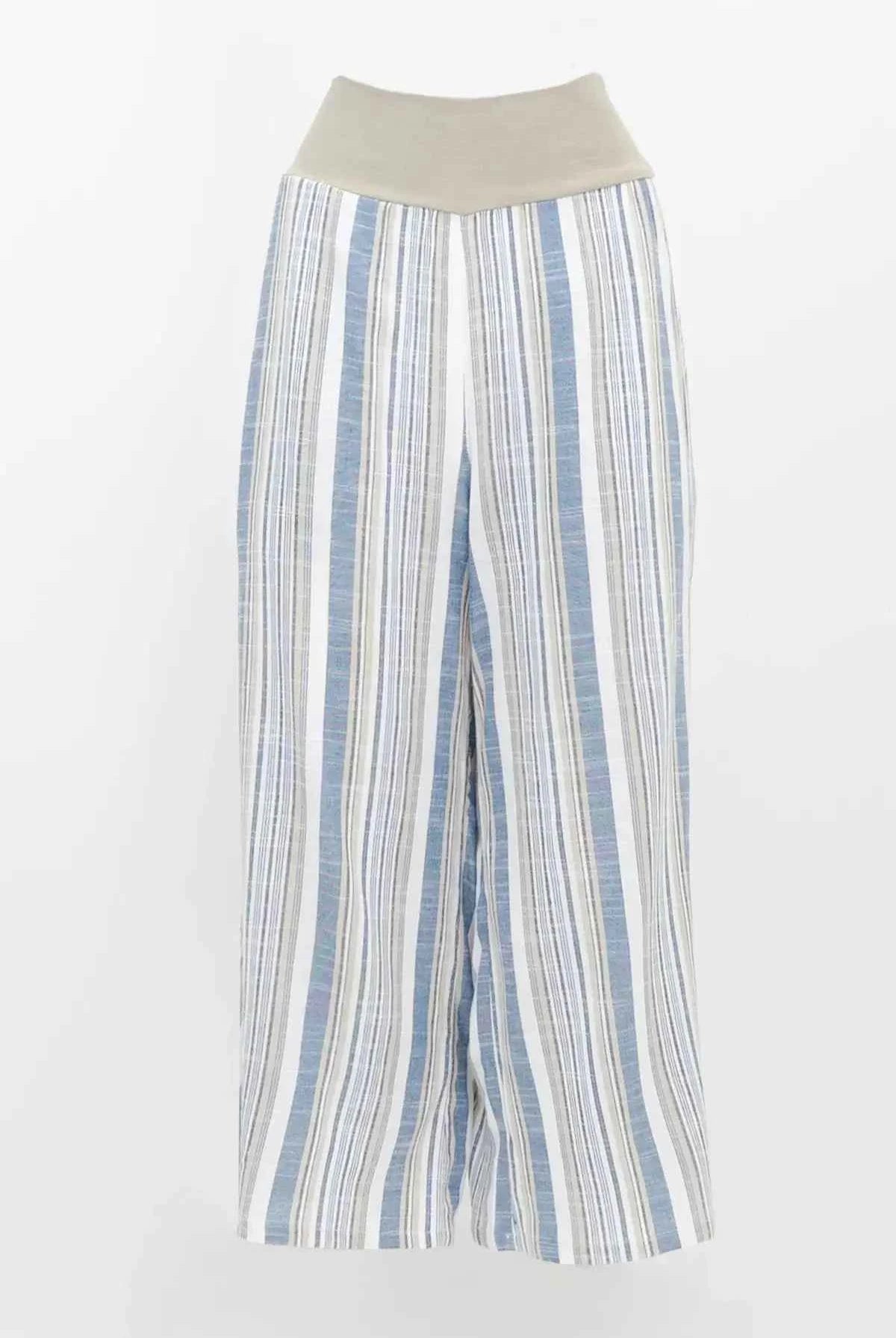 Landon Capri – Striped Linen-Bamboo Wide-Leg Cropped Pant
