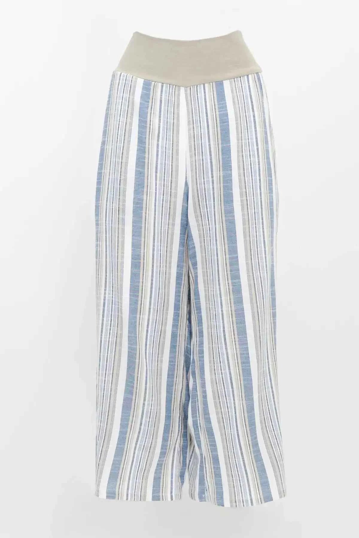 Landon Capri – Striped Linen-Bamboo Wide-Leg Cropped Pant