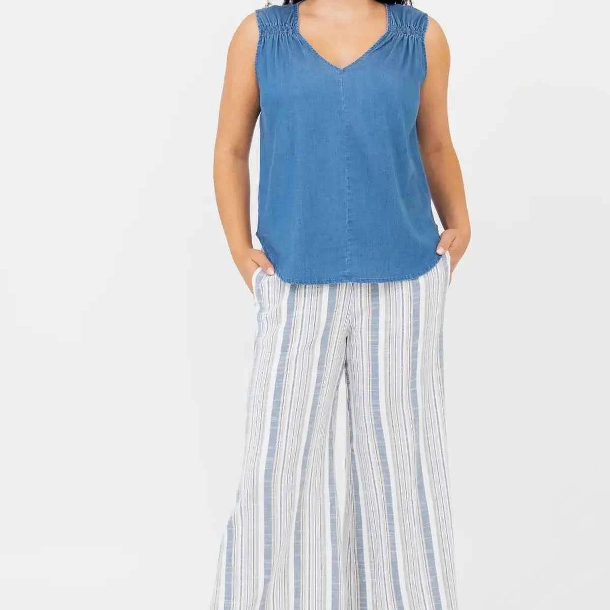 Landon Capri – Striped Linen-Bamboo Wide-Leg Cropped Pant