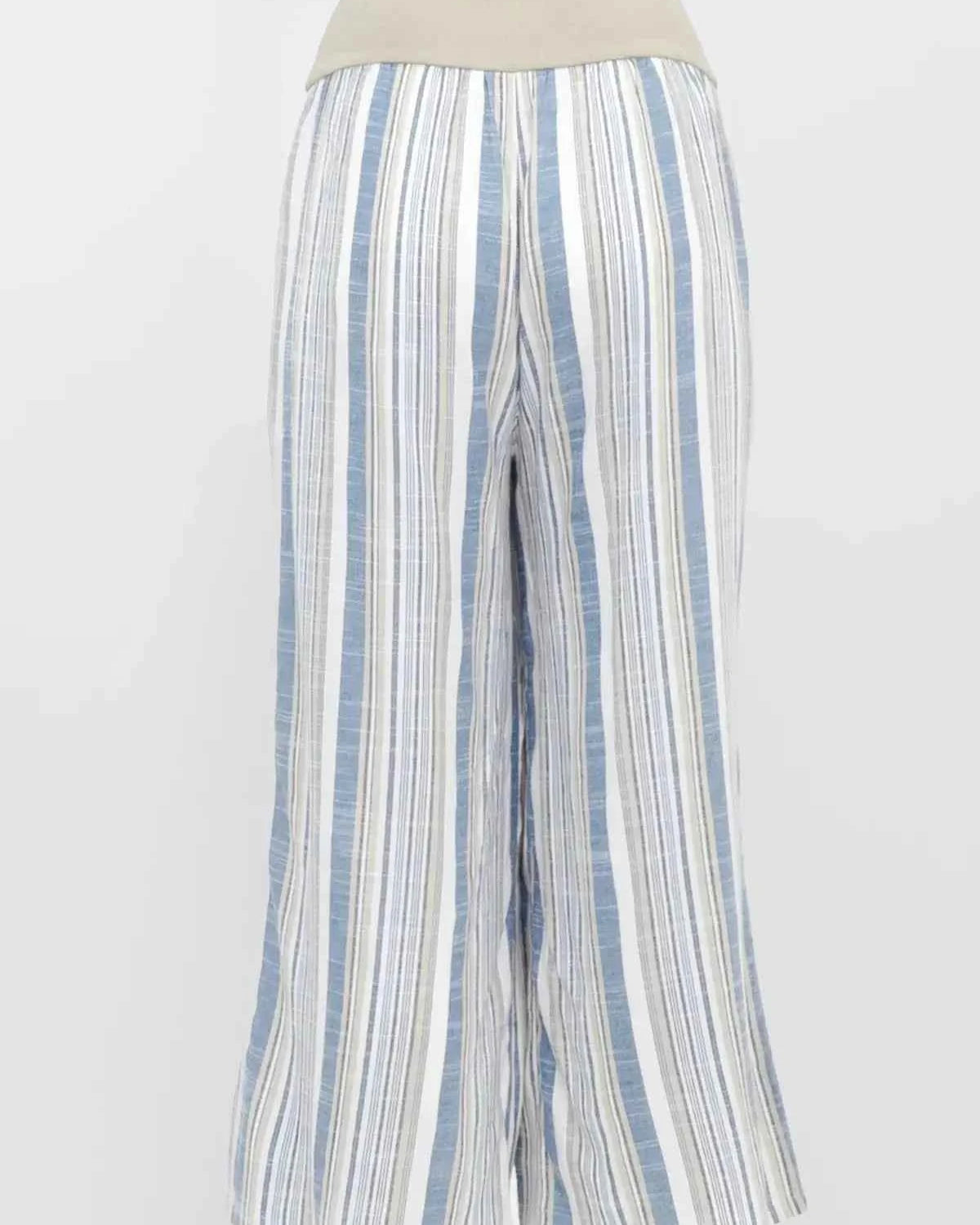 Landon Capri – Striped Linen-Bamboo Wide-Leg Cropped Pant