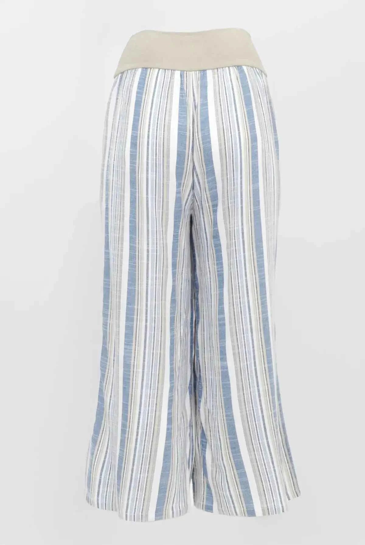 Landon Capri – Striped Linen-Bamboo Wide-Leg Cropped Pant