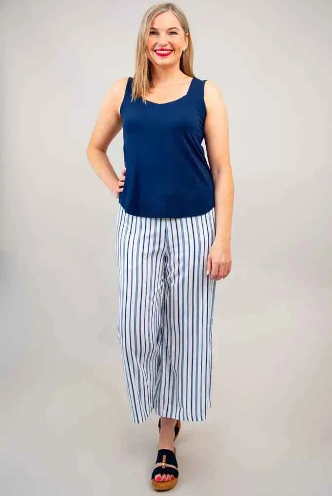 Landon Capri – Striped Linen-Bamboo Wide-Leg Cropped Pant