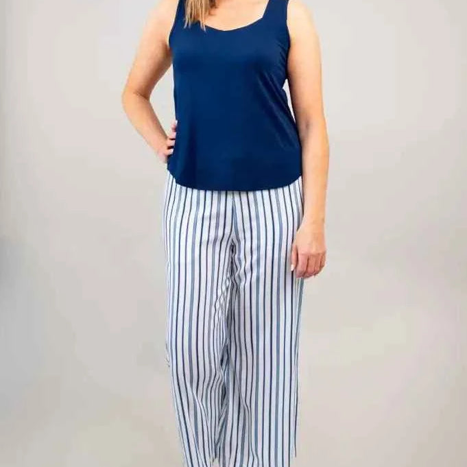 Landon Capri – Striped Linen-Bamboo Wide-Leg Cropped Pant