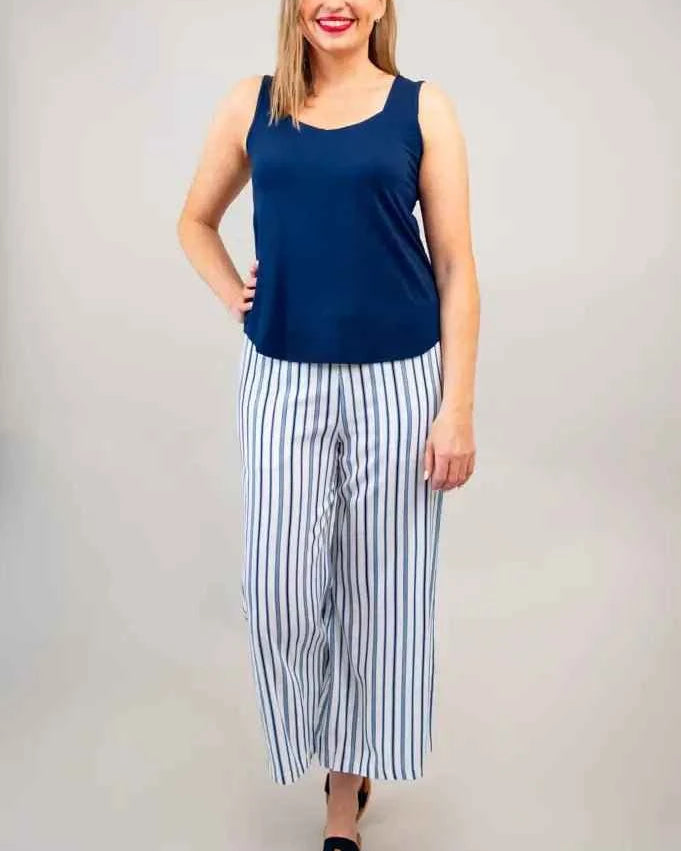 Landon Capri – Striped Linen-Bamboo Wide-Leg Cropped Pant