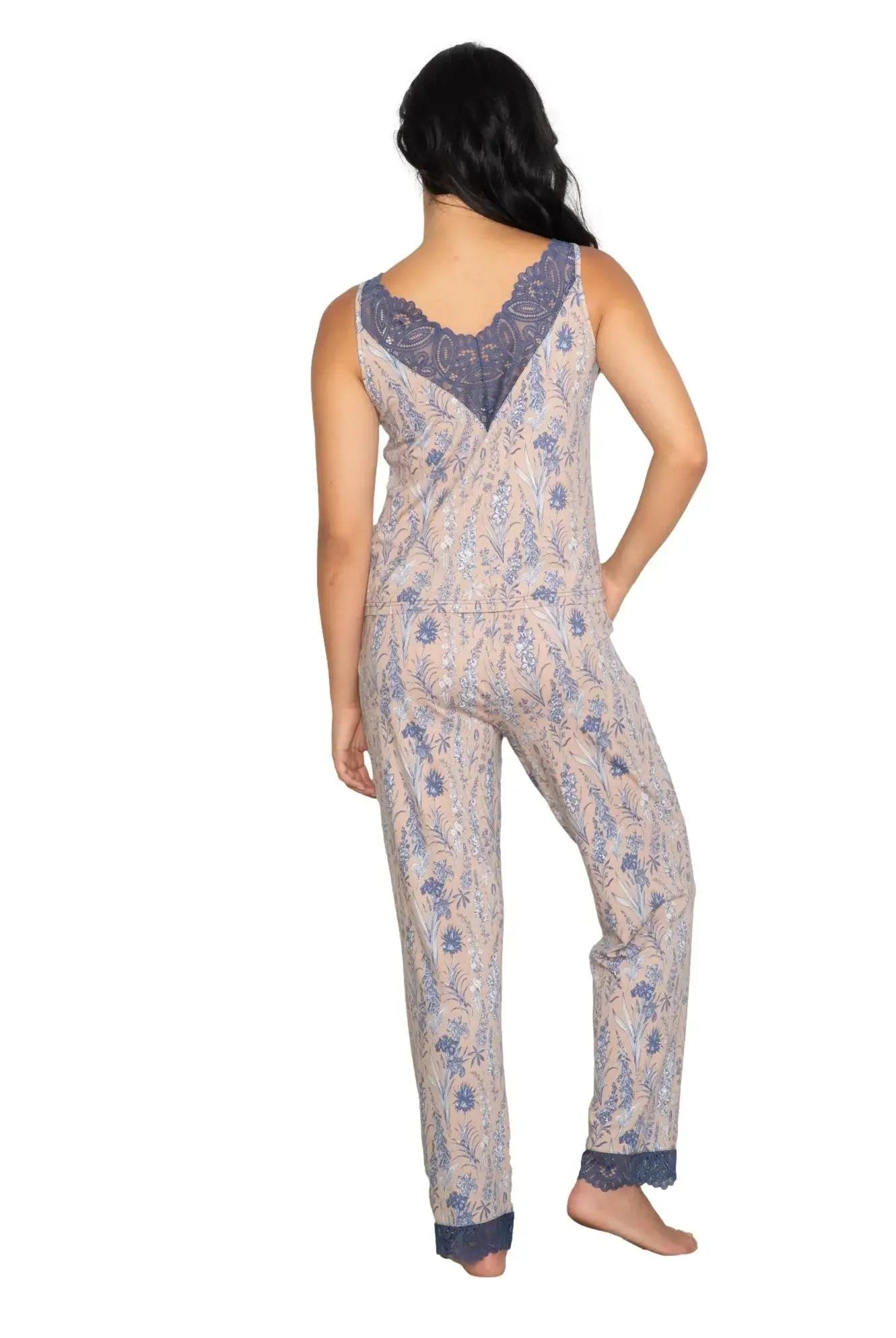 Latte Love - Lace Tank & Pant Set | Multiple Prints, showcasing the back view of the elegant pajama set.