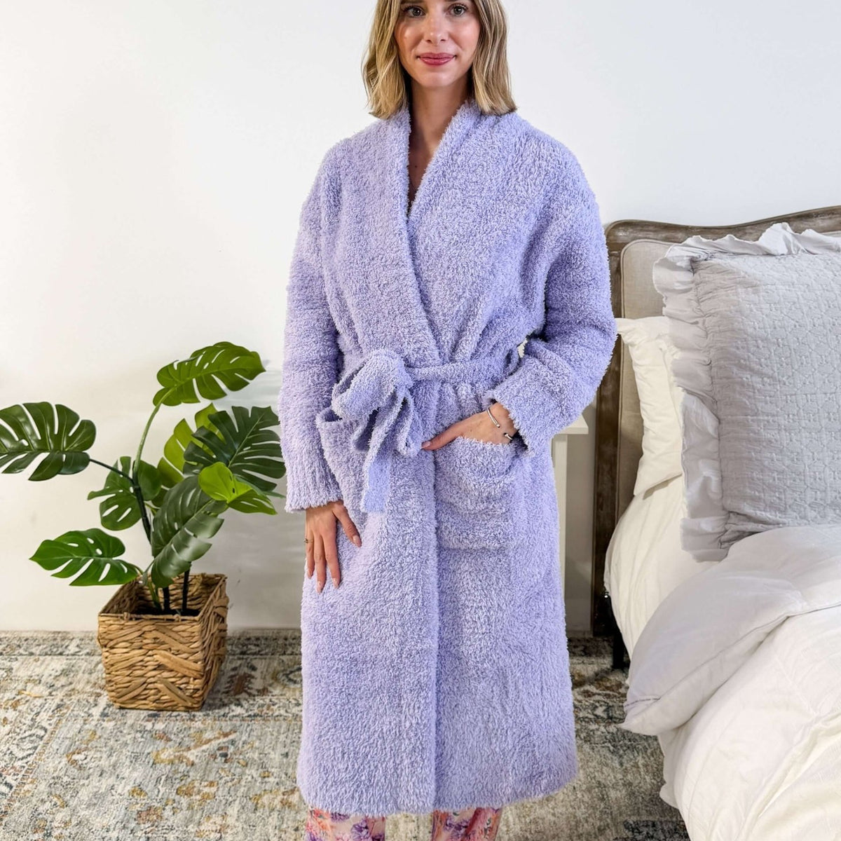 Lavender Chenille Cloud Spa Robe – Plush Stretch Robe with Pockets