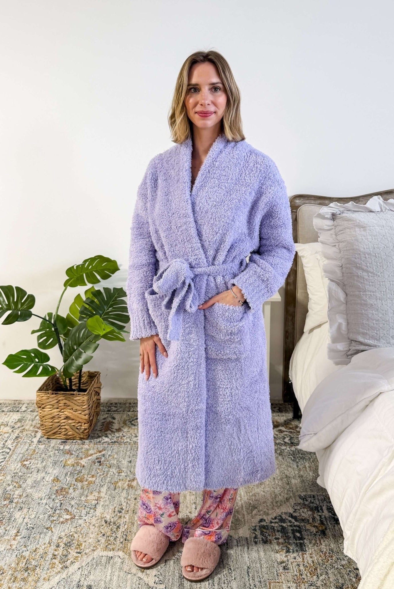 Lavender Chenille Cloud Spa Robe – Plush Stretch Robe with Pockets