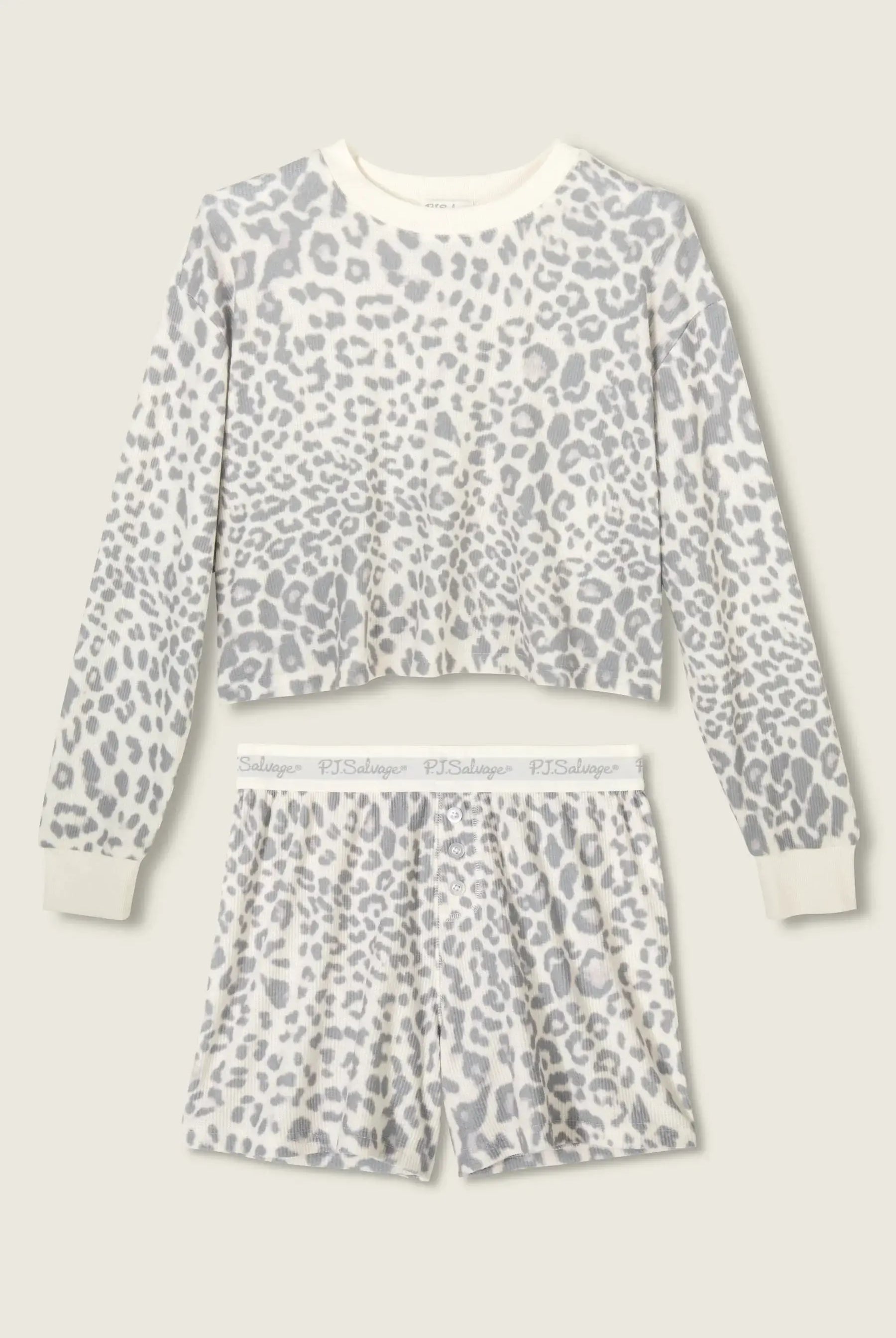 Women's Boyfriend Boxer Waffle Shorts Set grey leopard PJ Salvage