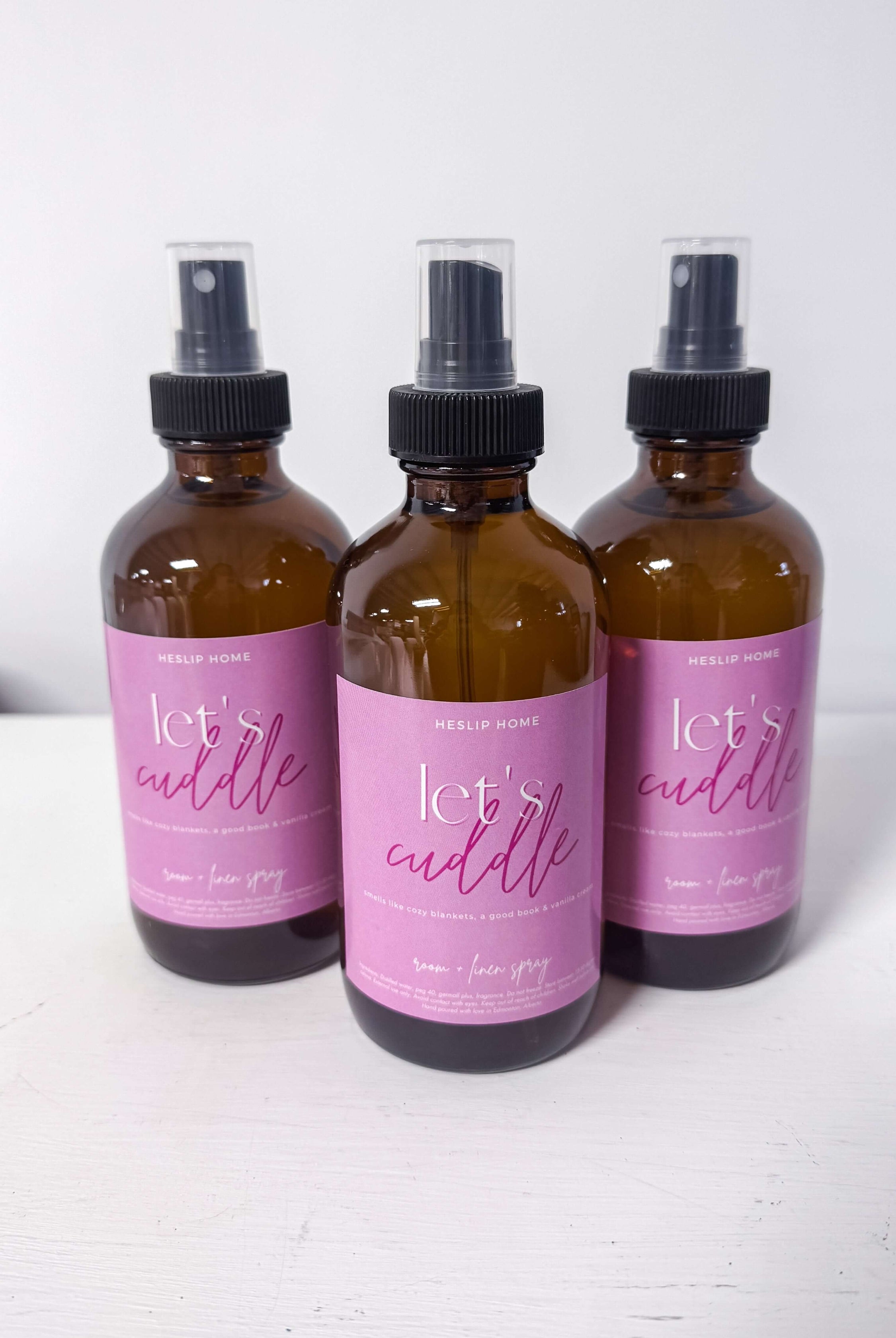 room and linen spray "let's cuddle" scent of vanilla cream, luxury non-toxic home air freshener