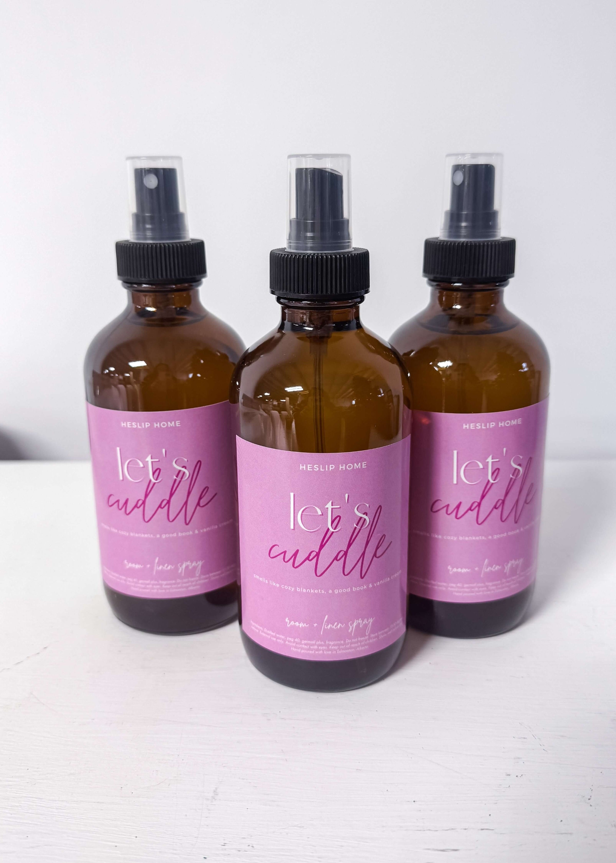 room and linen spray "let's cuddle" scent of vanilla cream, luxury non-toxic home air freshener