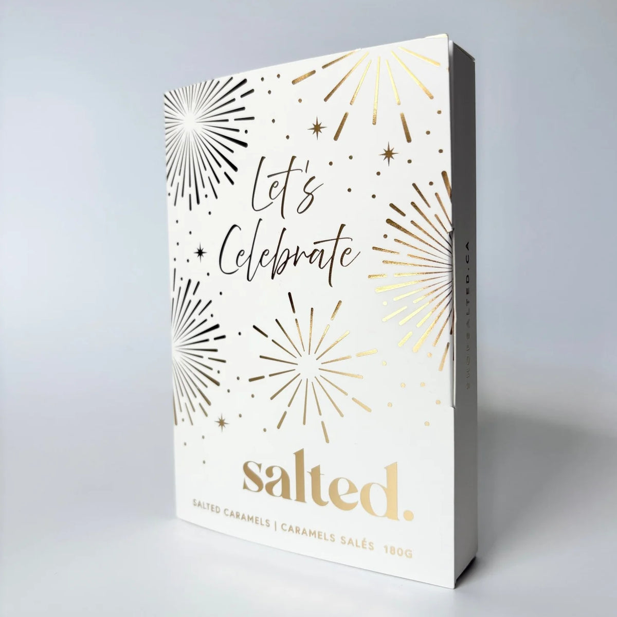 Salted Let's Celebrate 6-piece sea salt caramel gift box ivory gold foil — Cloud Nine Pajamas Edmonton