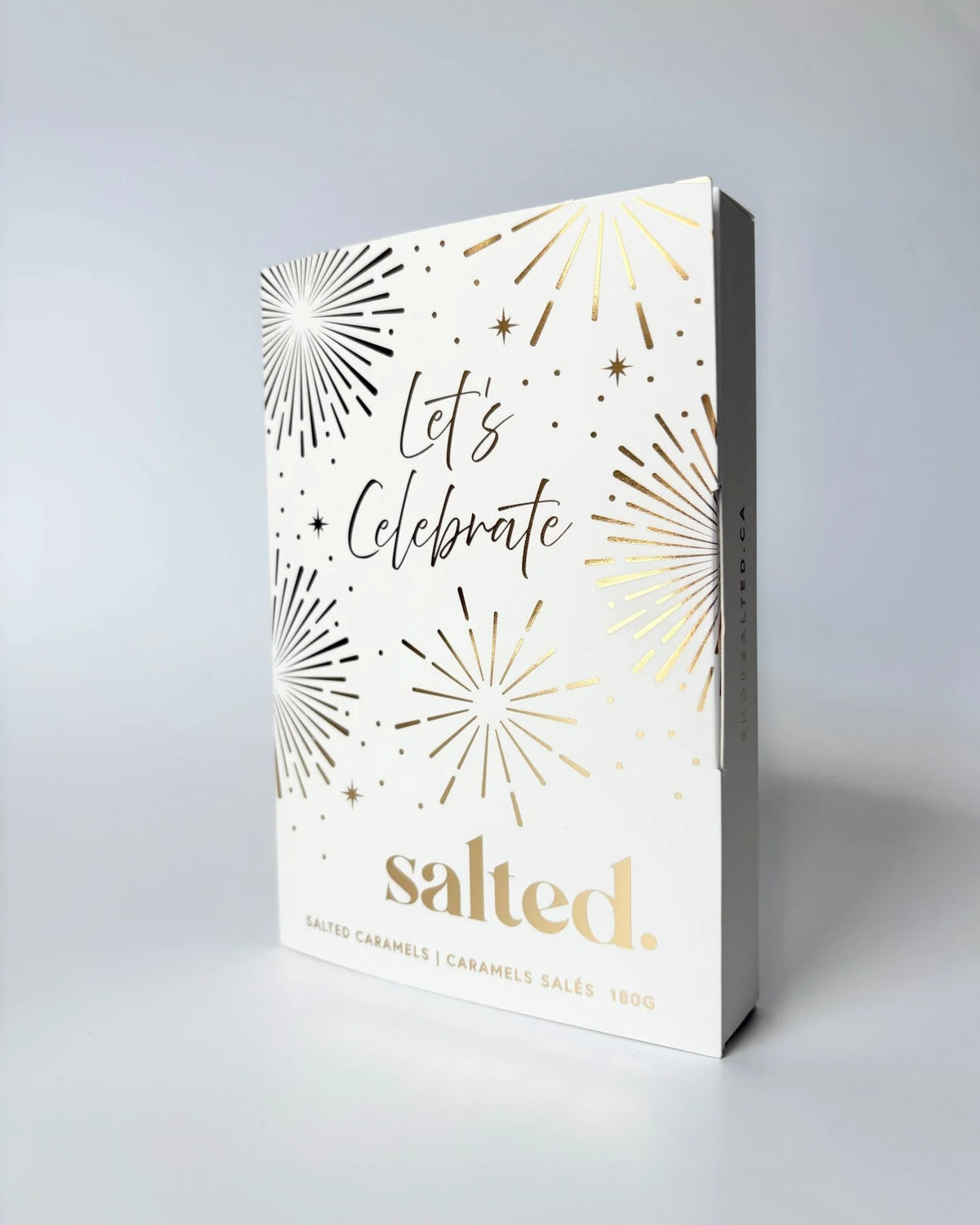 Salted Let's Celebrate 6-piece sea salt caramel gift box ivory gold foil — Cloud Nine Pajamas Edmonton