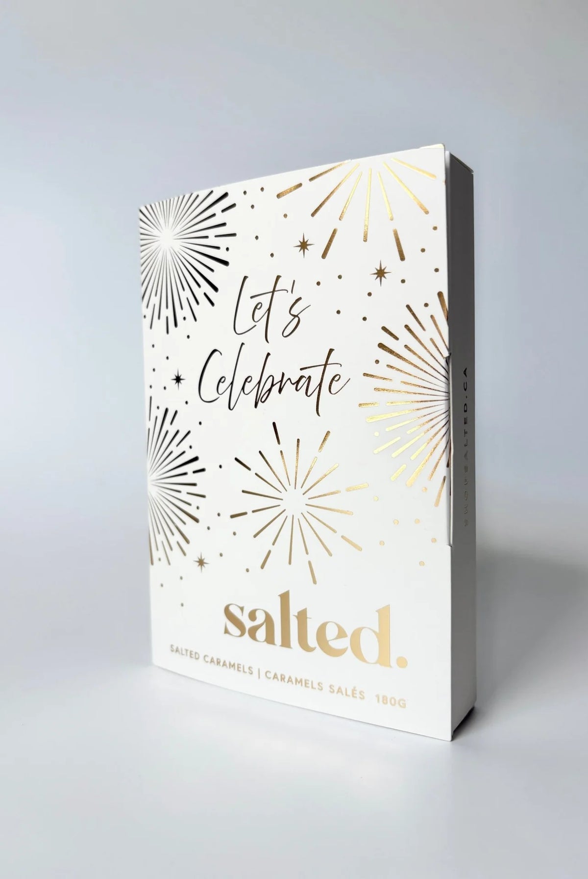 Salted Let's Celebrate 6-piece sea salt caramel gift box ivory gold foil — Cloud Nine Pajamas Edmonton