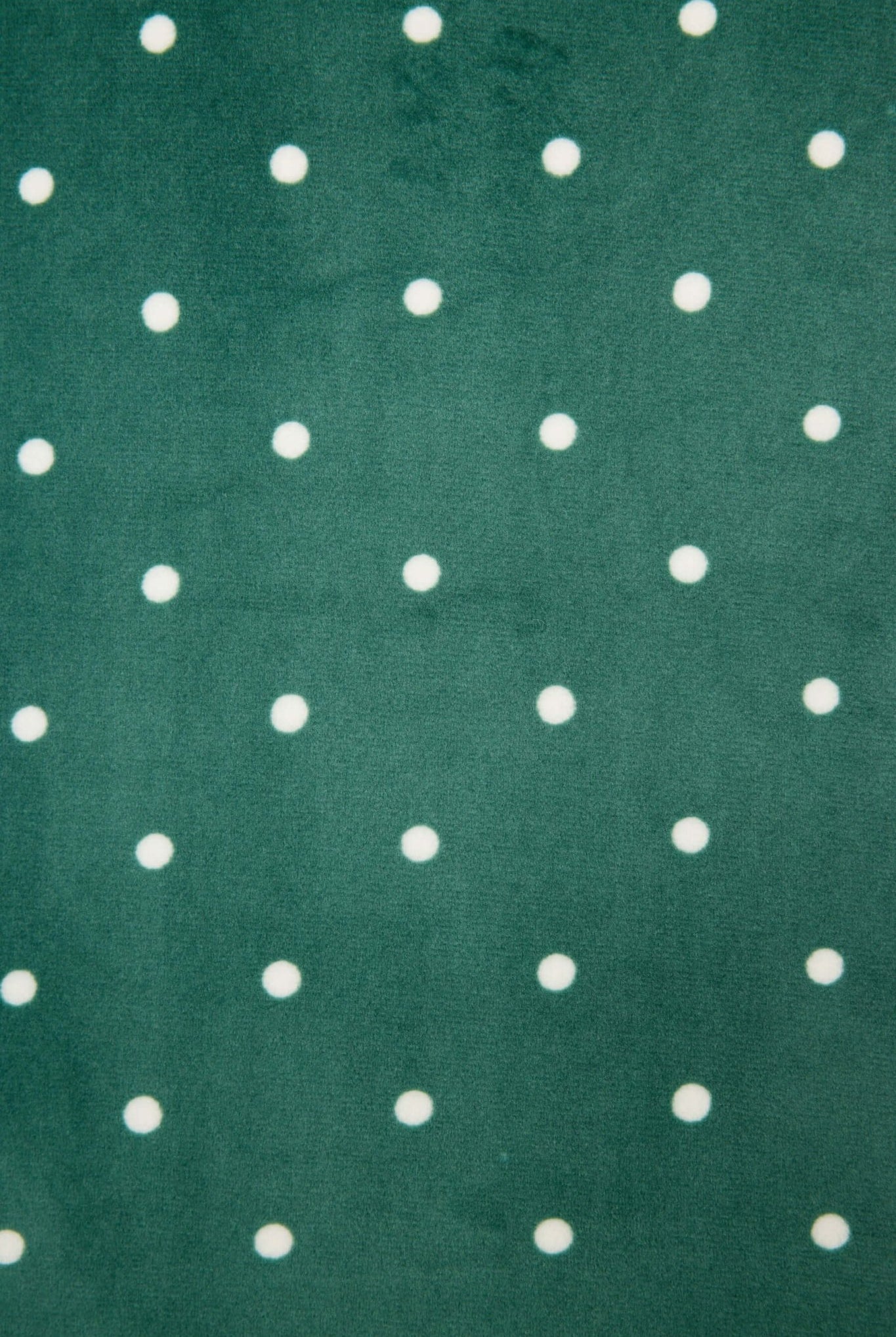 Let's Get Toasty Velour Dot Print PJ Set | Dark Forest Green PJ Salvage Women's white polka dot on a dark green background lightweight velour - close up of print and showing texture of fabric