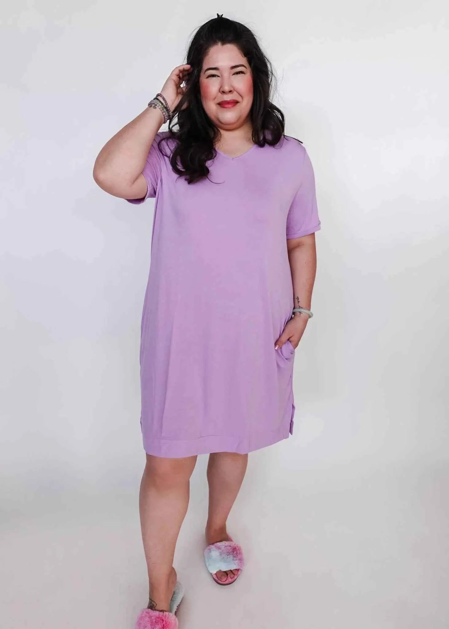 Georgia Rylan Women's Bamboo V-Neck Nightshirt with Pockets in Lilac