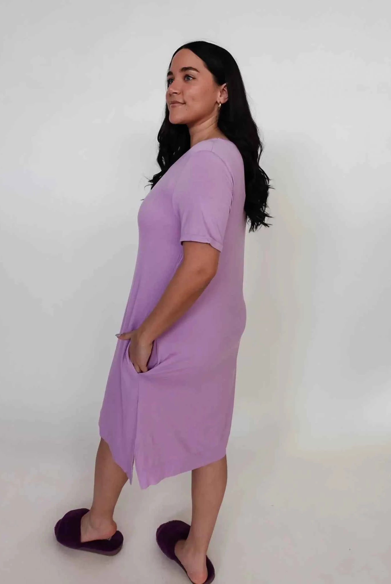 Georgia Rylan Women's Bamboo V-Neck Nightshirt with Pockets in Lilac